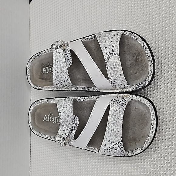 Alegria Venus Pewter Silver/Black Snake Print Sandals Women's Size 8.5 - Picture 1 of 9